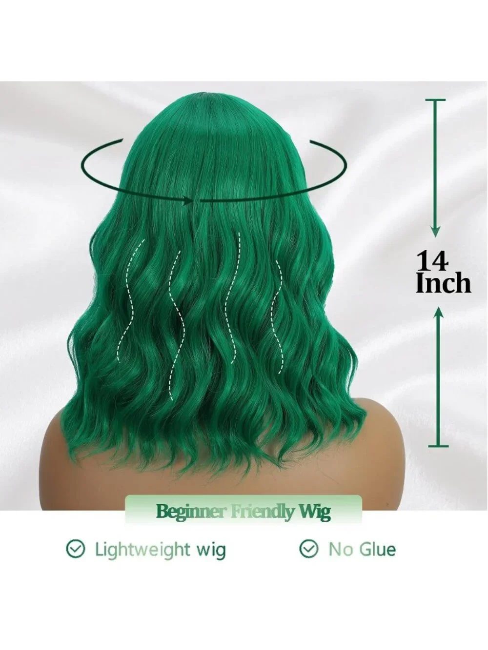 Women's Lime Green 14 Inch Heat Resistant Synthetic Short Wavy Bob Wigs Bangs